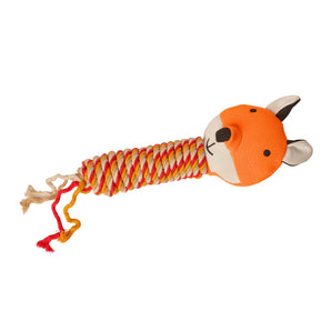 Furry Castle Knitted Fox Handle with Rope Dog Toy: Durable Polyester and Cotton Squeaky Rope Toy